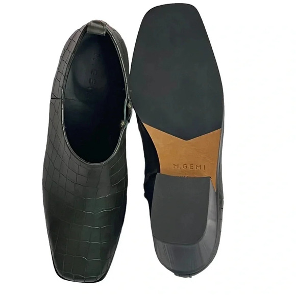 M Gemi Green Leather Ankle Booties Block Heel Size 39 - Picture 2 of 3